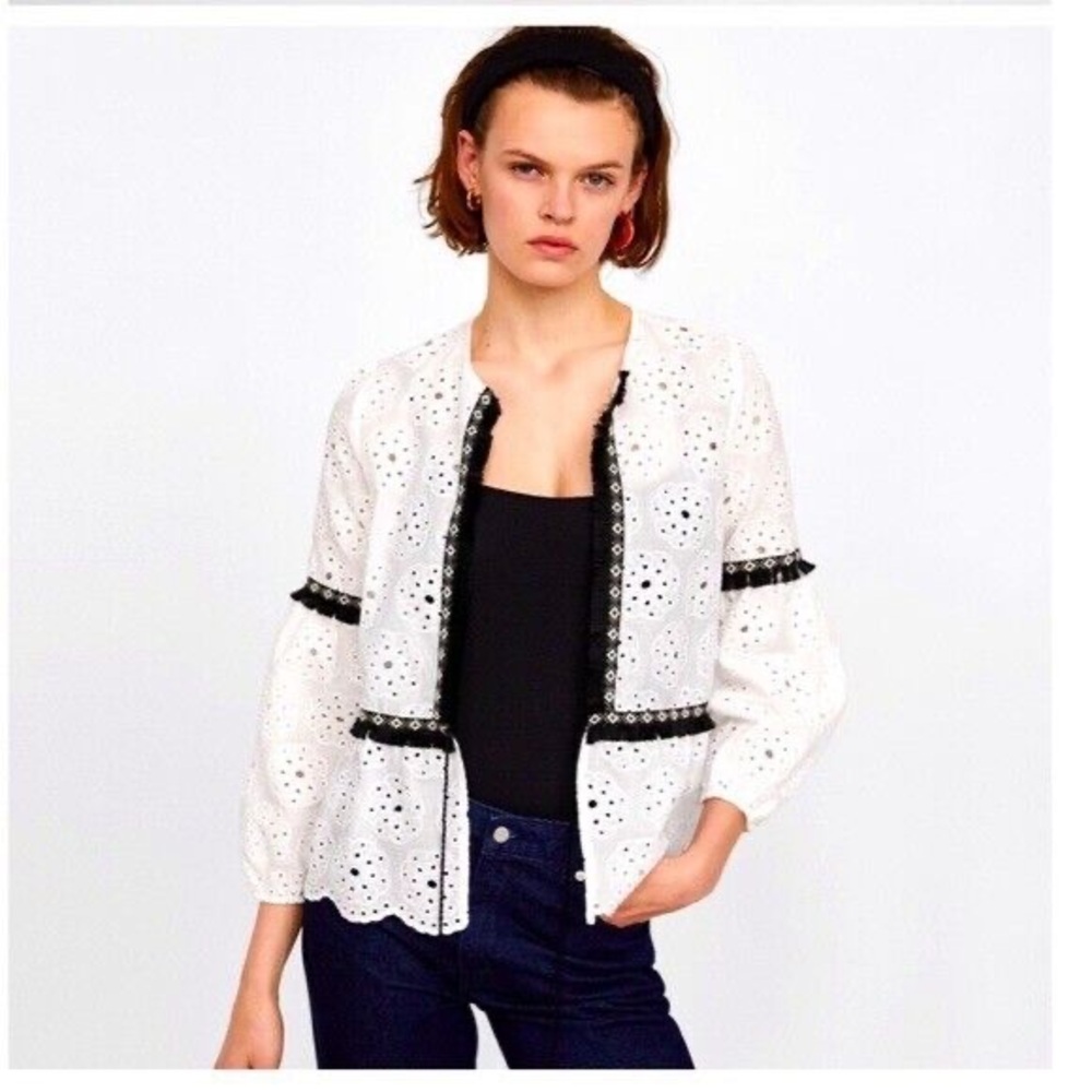 Zara Basic White and Black Eyelet Boho
Blouse Size XS